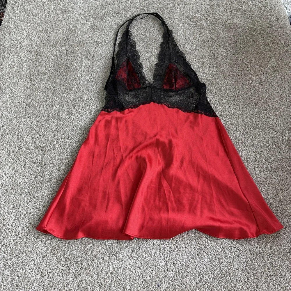 Victoria's Secret Gown Womens Medium Red Satin Lace Babydoll Sleepwear Lingerie